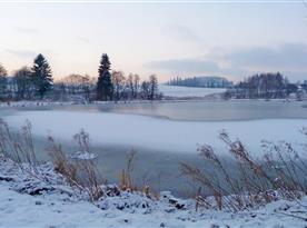 Okolí Studené - Zima v rybníku maluje krásné útvary.
