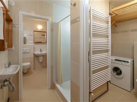 apartmán - koupelna, samostatný sprchový kout , WC, pračka